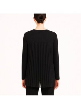 Club Monaco Black Long Sleeve Top Pleated Back Semi Sheer Office Minimalist XS